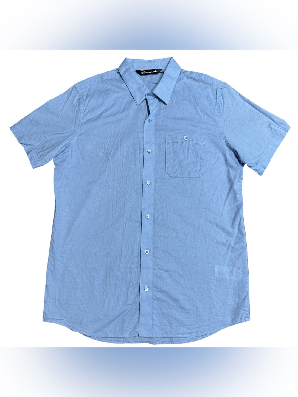 Travis Mathew Mens Studebaker Button Up Short Sleeve Shirt Sky Blue Size Medium